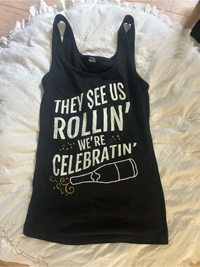 Black Graphic Tank Top - They See Us Rollin' We're Celebratin'